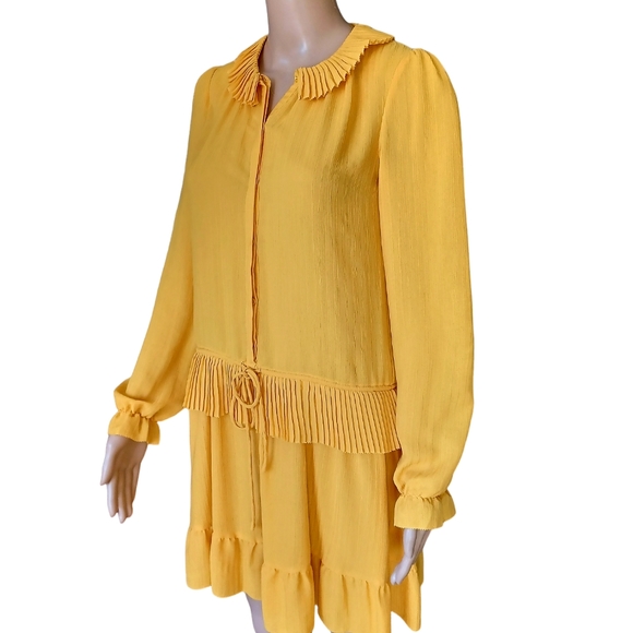 Athe Vanessa Bruno Womens Fringed Yellow Aline Dress Dropped Waist Size 34 - Picture 5 of 8